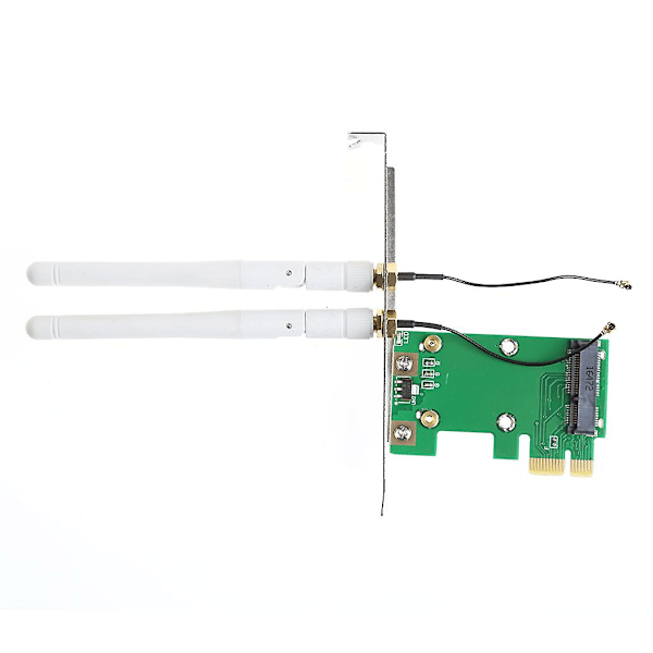 Trådlös Wifi-nätverkskort Mini PCI-E till PCI-E 1X skrivbordsadapter + 2 antenner