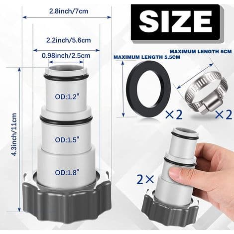 Poolslangeadapter, Pooladapter, Poolslangeadapter, Pumpeslangeadapter