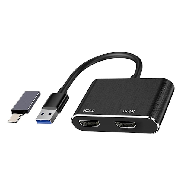 Usb Usb C till Dual Hdmi Adapter Extern Video Stödjer Endast Windows - Svart