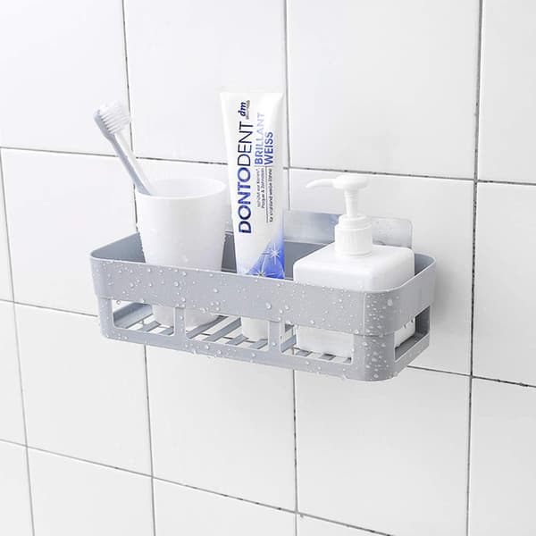 Wall Mounted Self-Adhesive Plastic Shower Caddy for Home and Bathroom (Grey)