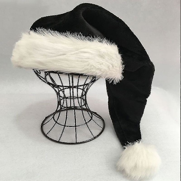 75cm Sort Pludset Lang Julehat Julekostume Pompom Julemandshue
