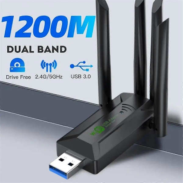 1200Mbps Dobbelt Bånd USB3.0 Wifi Adapter 2.4GHz 5GHz WiFi Adapter med 4 Antenner PC Mini Computer Net