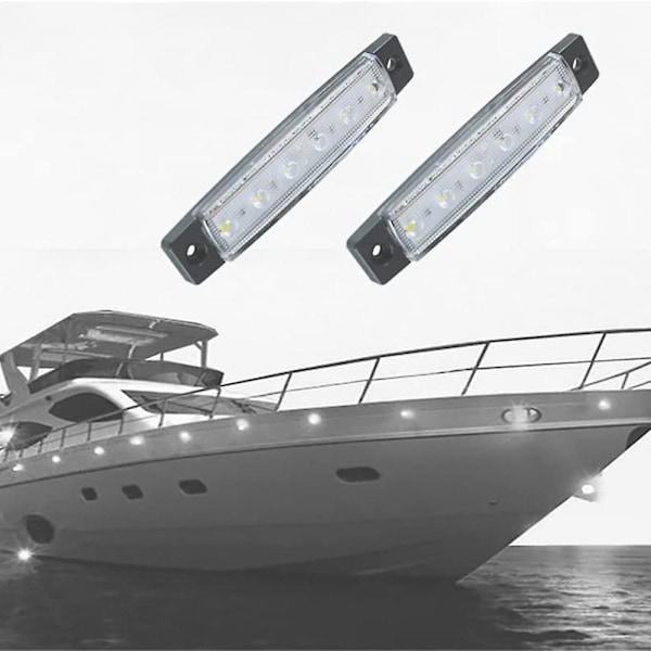 6 stk. LED Marine Bådslys Marine Højtidslys Strip Dæk Agterdæk Cockpit Navigation Belysning Vandafvisende 12V, Hvid