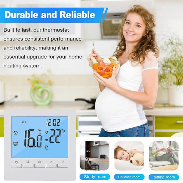 Programmerbar Digital Termostat 3A Ugentlig Rumtemperaturregulator til Effektiv Boligopvarmning Hvidt Baggrundslys