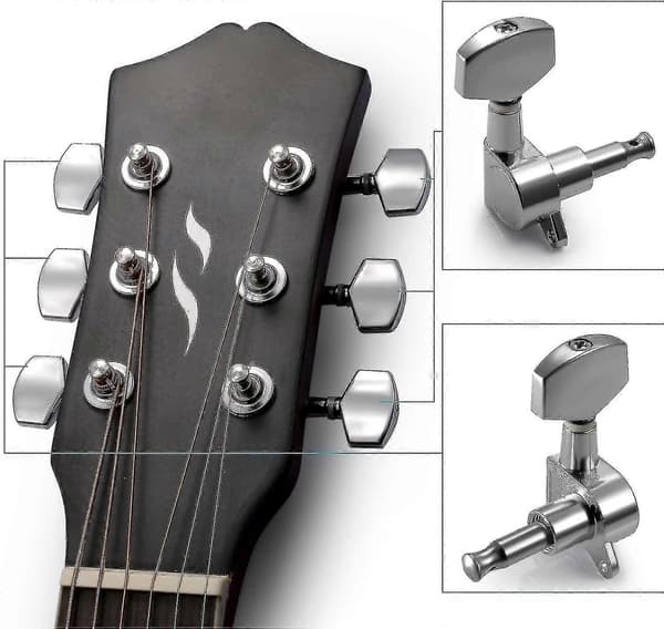 6 st. gitarrstämmare, knappar, stämningsknappar, stämmare för el- eller akustisk gitarr (3 för vänster + 3 för höger)