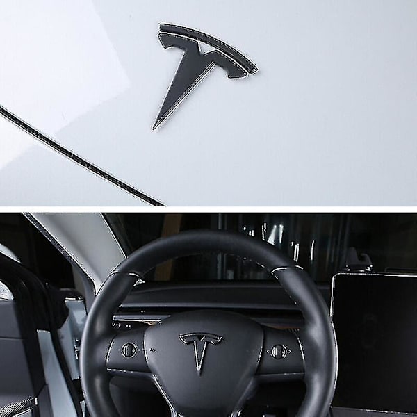 3x Mat Sort T-Logo Hætte Bagklap Rat Emblem til Tesla Model Y