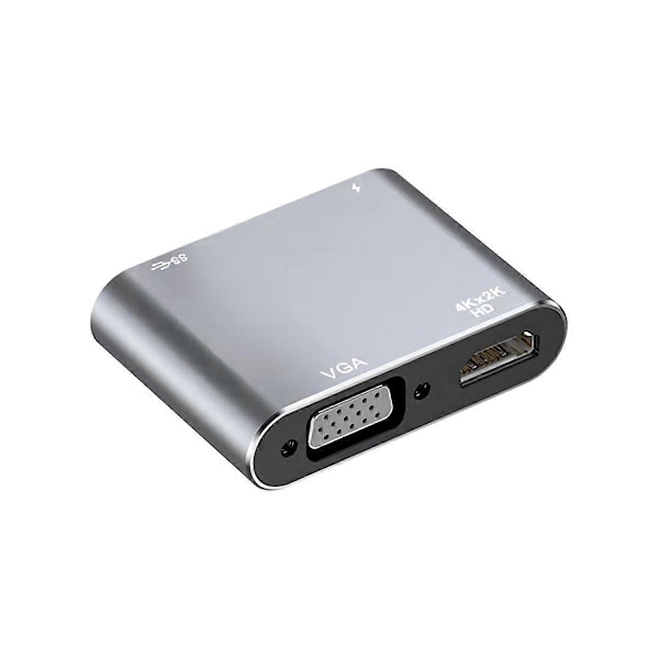 USB C Hub 4-i-1 Dockningsstation med 5Gbps USB 3.0, 4K HD, VGA, 87W PD-laddning för , Laptops, & Mer