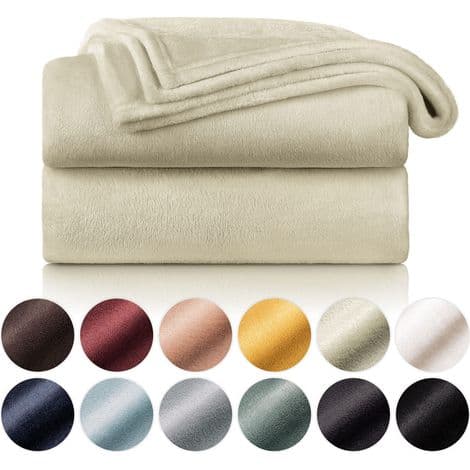 Fleece Tæppe 150 x 200 cm - Beige Plaid, Sofatæppe, Hyggetæppe - Tykt, Fluffy, Blødt og Varmt Fleecetæppe - Høj Kvalitet NPTERBL