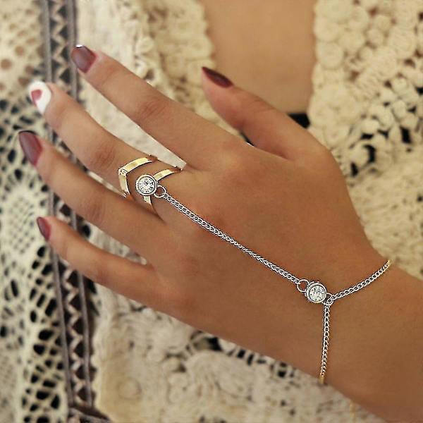 Kvinde Håndleds Kæde Hånd Ryg Kæde Guld Krystal Ring Armbånd Smykker Gave