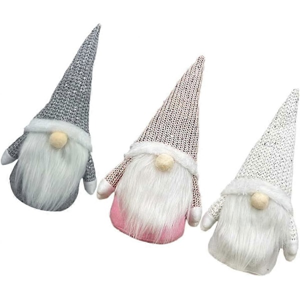 Nirvana 3 stk. Juletomte Santa Ornament Tøj Skandinavisk Svensk Julemand GNOME Figur Elf Dukke Julepynt Dekoration (Pink Hvid Grå)