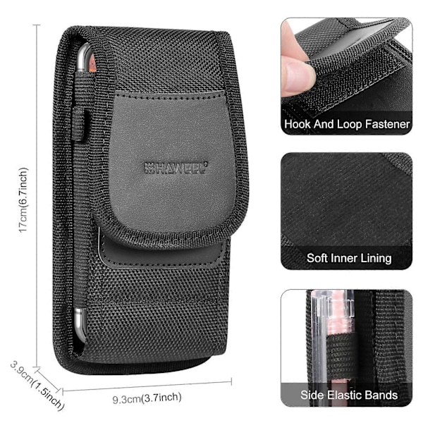 HAWEEL 4.7-6.1 tommer Nylon Stoff Telefon Belteklips Bæreveske med Kortspor (Svart)
