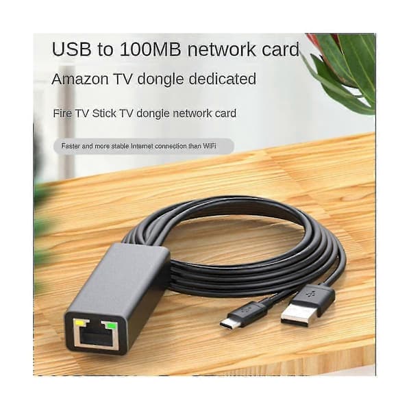 TV Ethernet-sovitin TV 4K -tikulle USB-C - RJ45 LAN -verkkoadapteri USB 2.0 -virtajohdolla