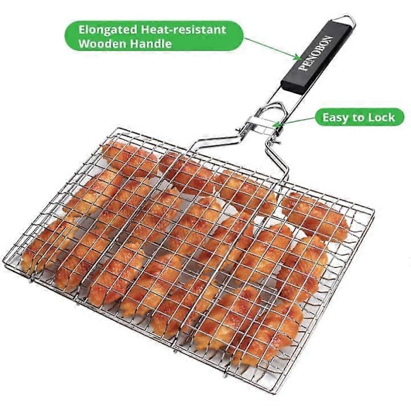 Grillkorg för Fisk, Hopfällbar Portabel Grillkorg i Rostfritt Stål