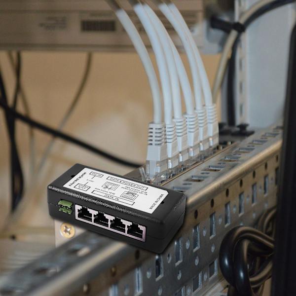 4-portinen PoE-injektori PoE-virtalähde Ethernet-virransyöttö Pin 4,5(+)/7,8(-) Tulo DC12V-DC48V IP-kameralle