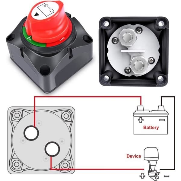Batteriafbryder - Isolationsafbryder - 12V til 48V - Vandtæt - 275A - Biltilbehør - Sort