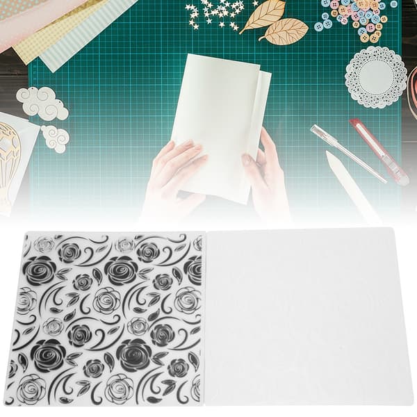 2 pcs EM200 Rose Embossing Folder, DIY Floral Texture Stencil for Card Making, Plastic Craft Template