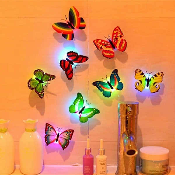 Nirvana 10 stk LED Sommerfugl Vægstickers Lys Vægstickers 3D Hus Dekoration, Natlys