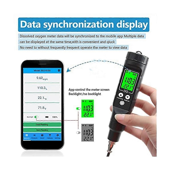 Smart Bluetooth syremätare, portabel 0,0-30Mg/L syremätarområde, löst
