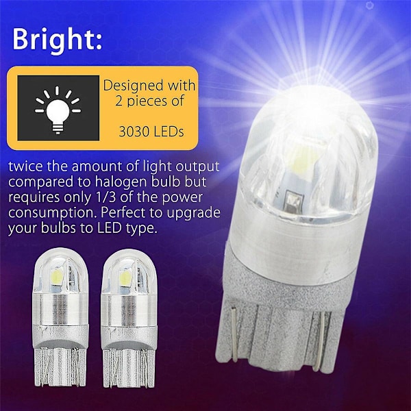 10 stk 6000K Canbus T10 168 194 W5W Kuppel Lysplate Side Marker LED Lyspære Hvit