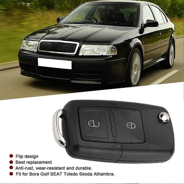 Fällbart 2-knapps fjärrkontrollnyckelskal Passar Bora Golf SEAT Toledo Skoda Alhambra
