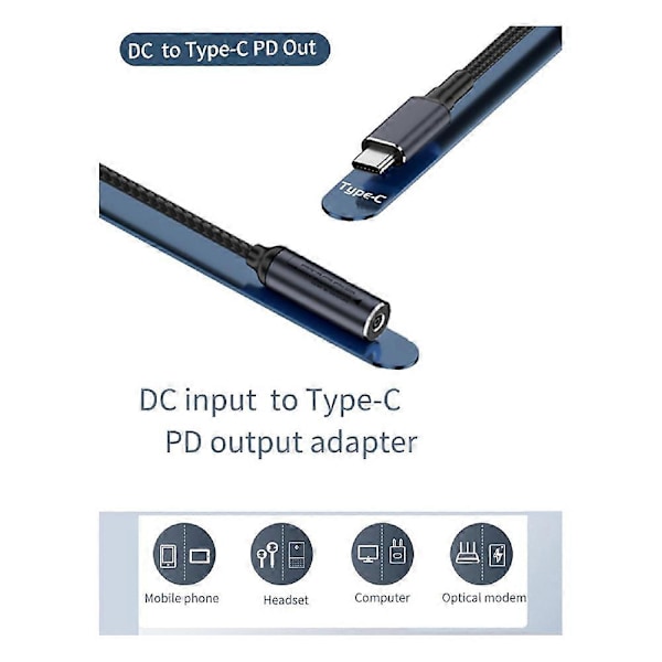 DC Hun Input til USB C PD Han Strømkabel, 100W DC4506 Type-C Ladekabel til Telefoner