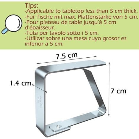 Store dukholdere, sett med 4, rustfritt stål, sklisikre dukholdere (7 cm x 4 stk)