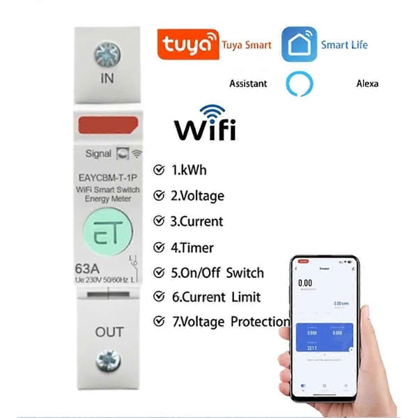 1P TUYA APP Zigbee Målerbeskyttelse Smart Energi Strømforbruk KWh Måler Strømbryter Tid