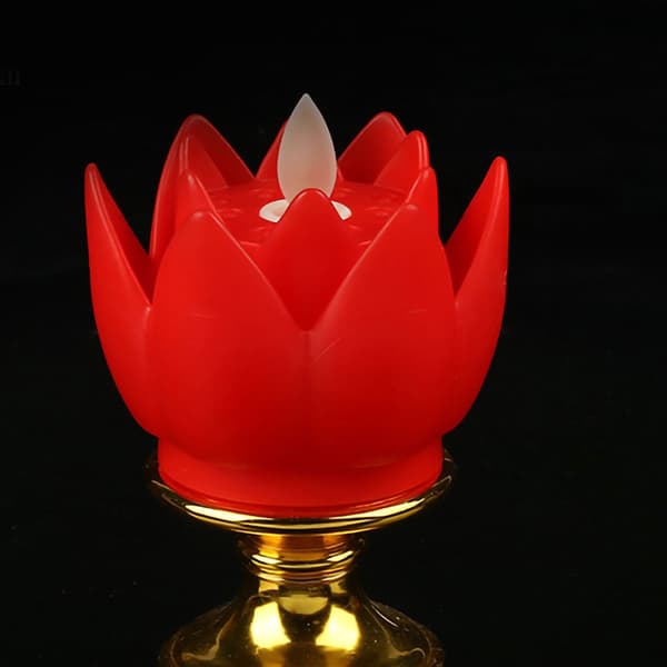 Red LED Lotus Flower Lamp, Flickering Light Effect, Warm Glow Buddha Decor, 1-pack