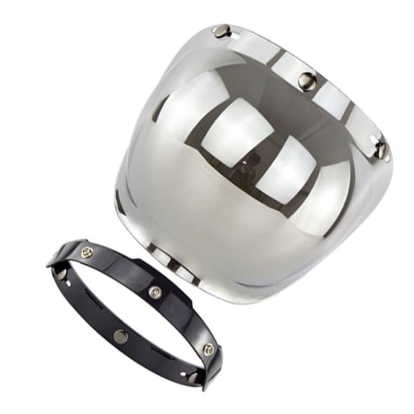 Motorcycle Retro Bubble Shield Visor PC Lens 3 Snap Helmet Windshield with Frame Set Silver