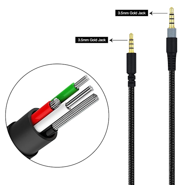 For HyperX Cloud for Alpha Gaming Hodetelefonkabel Nylonflettet Erstatningskabel