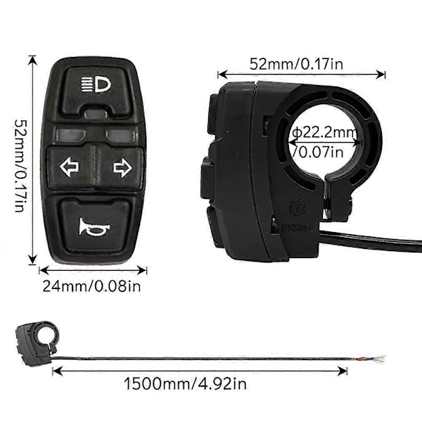 3 i 1 Elektrisk Cykel Scooter Kontakt Forlygte Blinklys Horn Kontakt 36V/48V ON/OFF Kontrol Kontakt Vandtæt til E-cykel Elektrisk Scooter Motorcykel