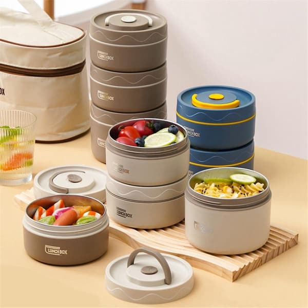 Matvarm lunchbehållare, rostfritt stål termisk lunchbehållare bärbar termisk Bento-låda mat C
