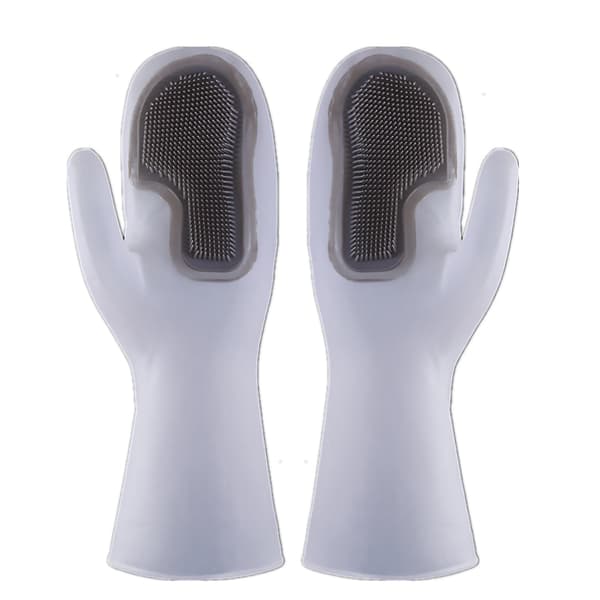 Dishwashing Gloves Scrubbing Gloves Non-slip Waterproof Reusable Cleaning Gloves Durable for Kitchen Grey