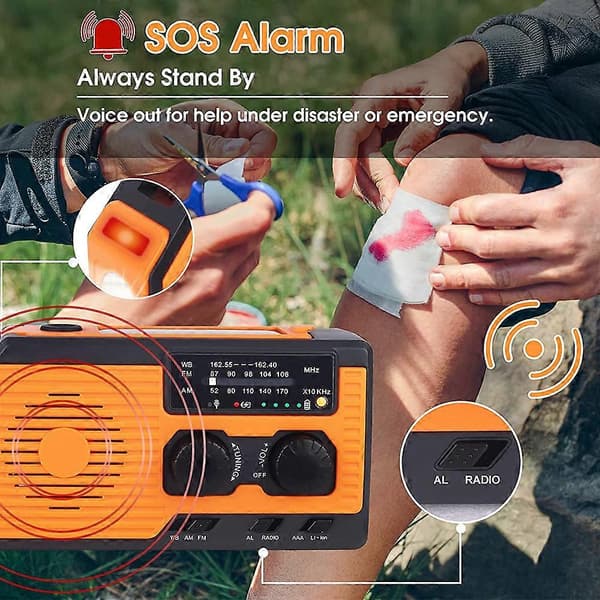 Handvevsradio med batteri, nödutrustning för vandring och camping