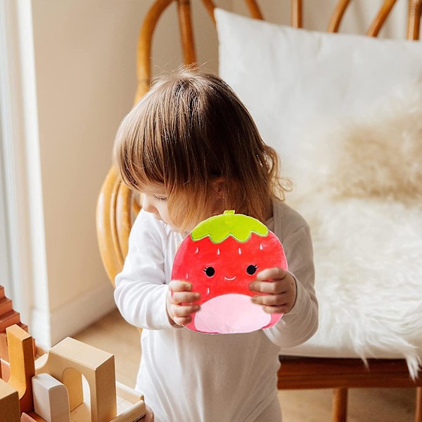 Plushleker 11\" - Ultratøff Stuffet Frukt eller Dyr Plushleke, Myk Plushdukke Kosepute (jordbær)