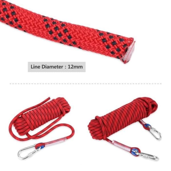 Klätterrep - 20m - Polyester - 12mm - Rött - 2100 kg Dragstyrka