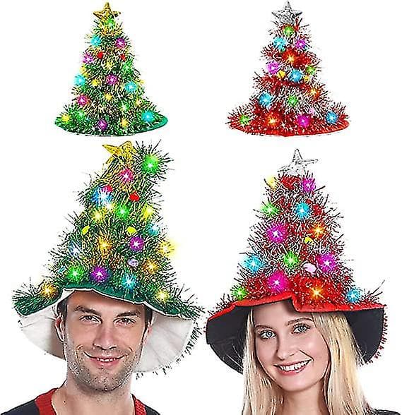 2-pack Julgranar Hattar Santahatt med Glittrande LED-Ljus