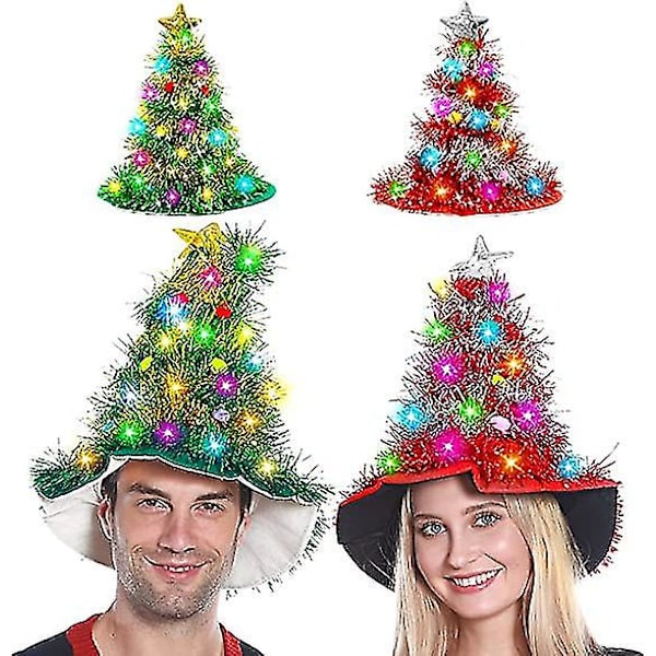 2-pakks Julehatt Juletre Santahatt med Glitrende LED-lys