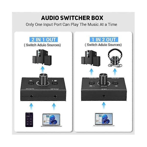 3,5 mm Audio Switcher, 2 Indgange 1 Udgange/1 Indgang 2 Udgange Audio Splitter Switcher, Audio Switcher Box