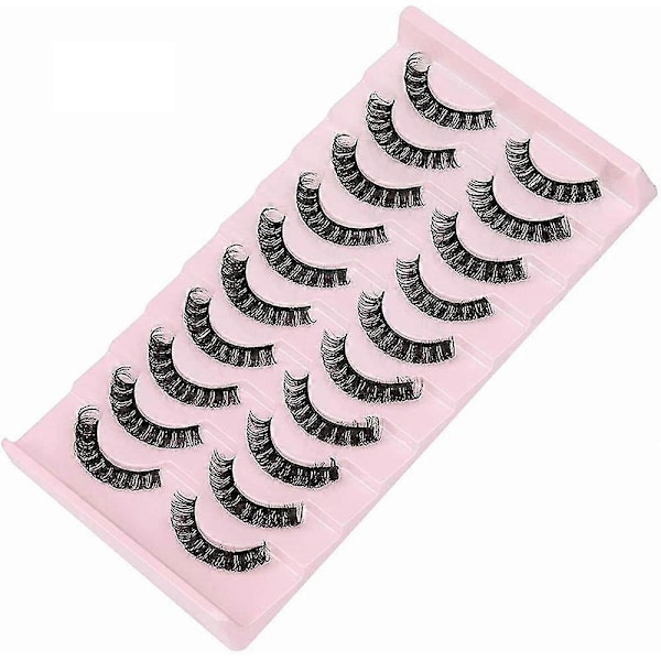 10 Par 3D Falske Tykke Øyevipper Russiske Strip Øyevipper Naturlige Wispy Fluffy Øyevipper Tw