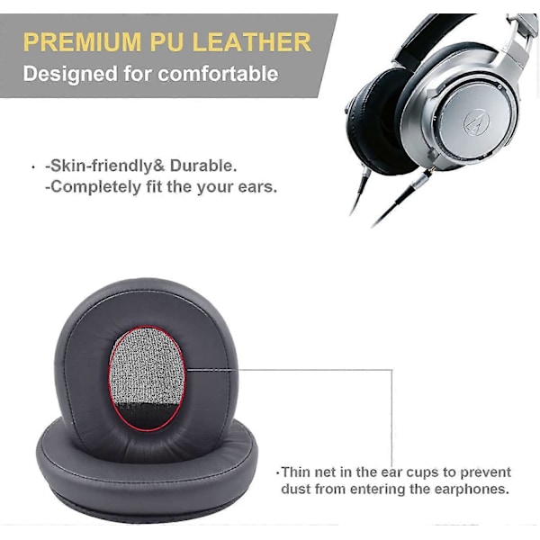 Korvaavat korvatyynyt, jotka ovat yhteensopivia Audio-Technica ATH-SR9 ATH-DSR9BT ATH-DSR7BT -kuulokkeiden kanssa, korvapehmusteet, kuulokkeiden korvatyynyt, pehmeät proteiininahkaiset päälliset