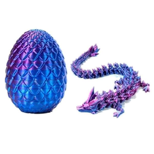 3D-printet drage i egg, fullt ledd drage krystalldrage med drageegg, hjemmekontor dekor