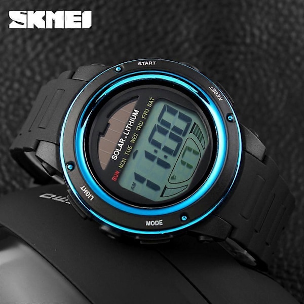 SKMEI Solcelledrevet Digital Herre Dame Sportsur Stort Urskive 5ATM Vandtæt Multifunktion Unisex Armbåndsur med Kronograf Alarm Baggrundslys
