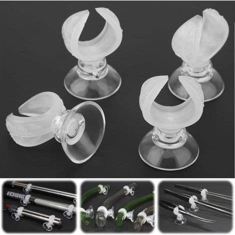 Set med 4 akvariesugkoppar, luftrörsstöd med klämmor för 15-24 mm akvarieluftrör