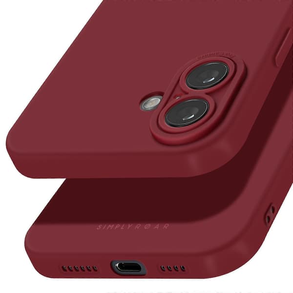 Fodral för iPhone 16 Silikon Matt Mjuk Touch Kamera Skyddad, Vinröd