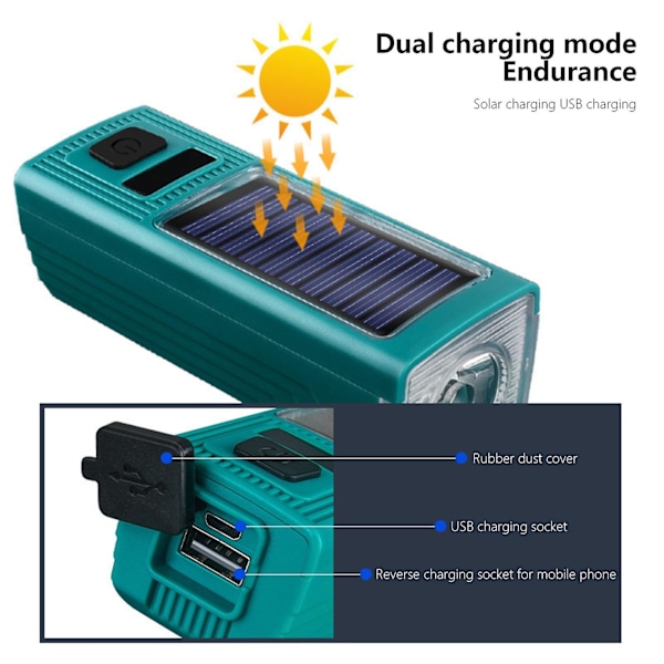 Sykkellys Solcelledrevet USB-oppladbar 4-modus Sykkellys Foranlys & Klokka For Sykling