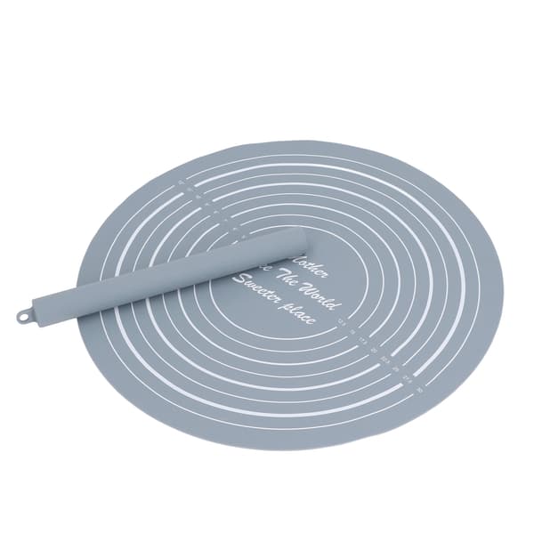 Grey Silicone Rolling Pin Set with Non-Stick Dough Mat and Measurements for Baking, Pastries, Kitchen, Dessert