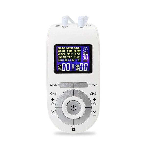 Bärbar TENS & EMS-enhet med dubbla kanaler, pulsmassager, muskelstimulator, 12 massageprogram, 40 styrkenivåer, justerbar timer
