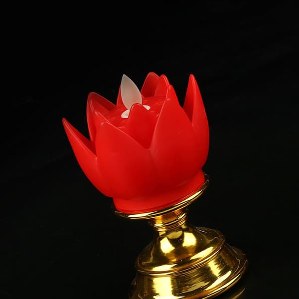 Red LED Lotus Flower Lamp, Flickering Light Effect, Warm Glow Buddha Decor, 1-pack