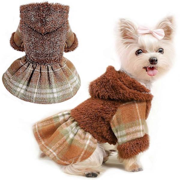 Varma Klänningar för Små Hundar, Rosa Rutiga Kläder för Chihuahua Yorkie Teacup Katt Kjolar Jacka Kläder (Small, Bro